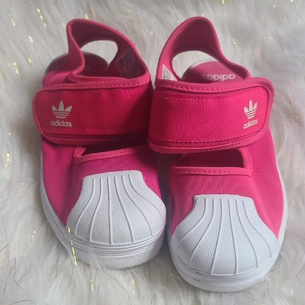Adidas Pink and White Superstar Sneakers Velcro
